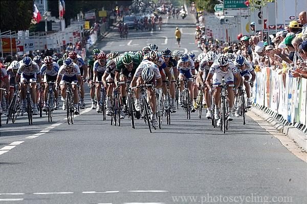 The peloton was split into several groups