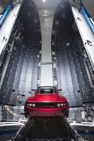 Elon Musk's red Tesla Roadster, which launched on the first demonstration mission of SpaceX's Falcon Heavy rocket.