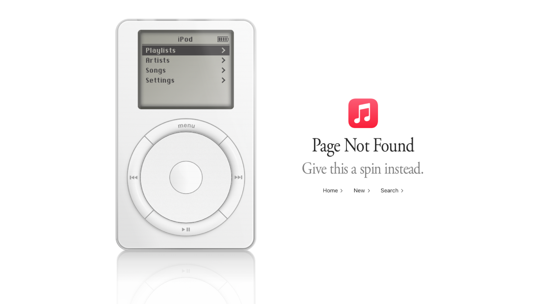 Apple's fully working iPod on the Apple Music error page