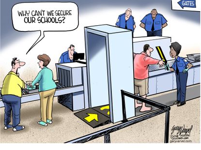 Political cartoon U.S. School shootings airport security