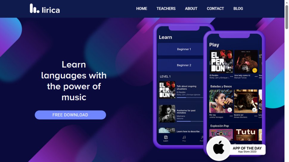 Website screenshot of Lirica (November, 2025)