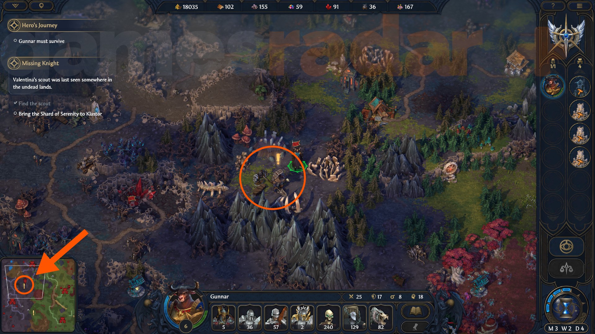 The location of the Scout in Heroes Olden Era is marked on the in-game map.