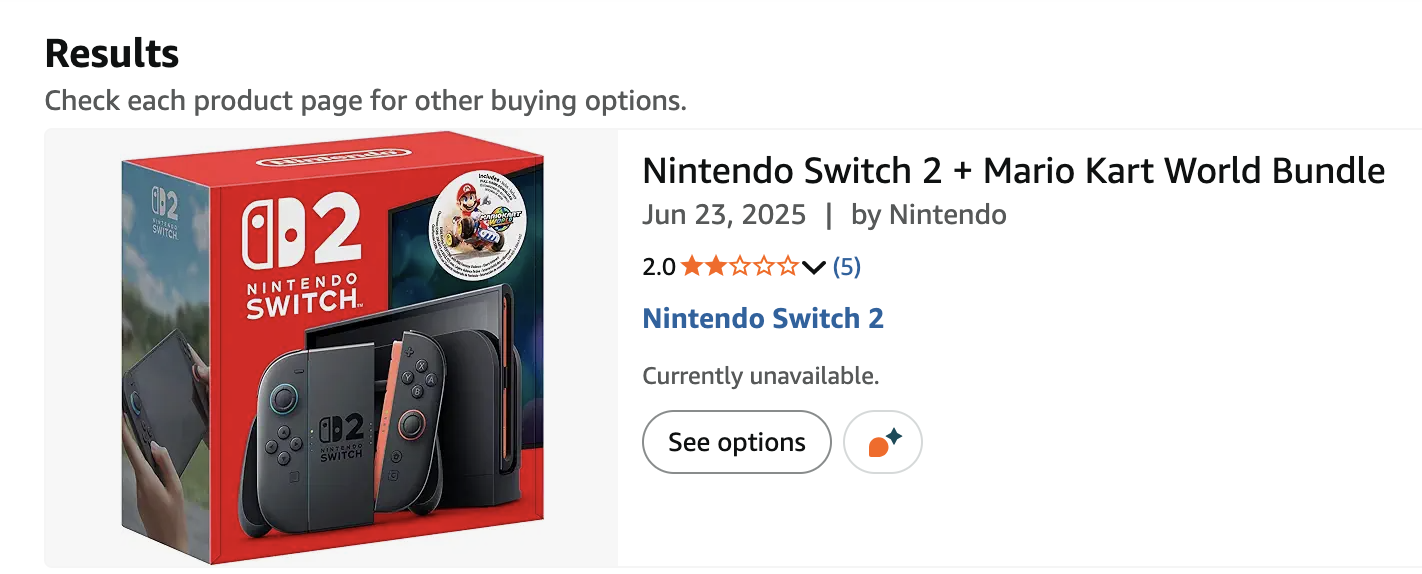 Switch 2 at Amazon
