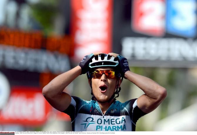 Matteo Trentin can't believe his luck in wining stage 14
