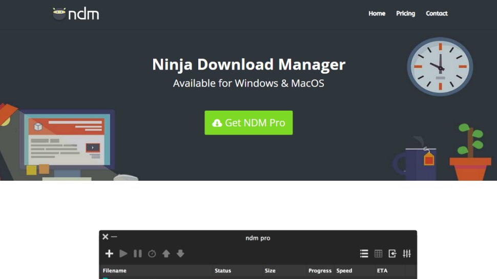 Website screenshot of Ninja Download Manager (August, 2025)
