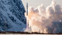 An Isar Aerospace Spectrum rocke lifts off from Andoya Spaceport in Norway on March 30, 2025 on its first flight.