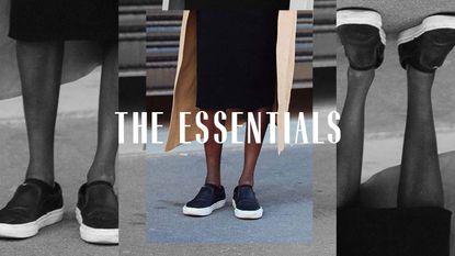 slip on sneakers with text overlay saying the essentials