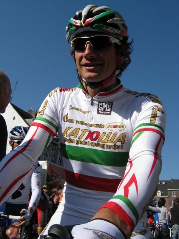 Filippo Pozzato (Katusha) is wearing his white Italian champions jersey today
