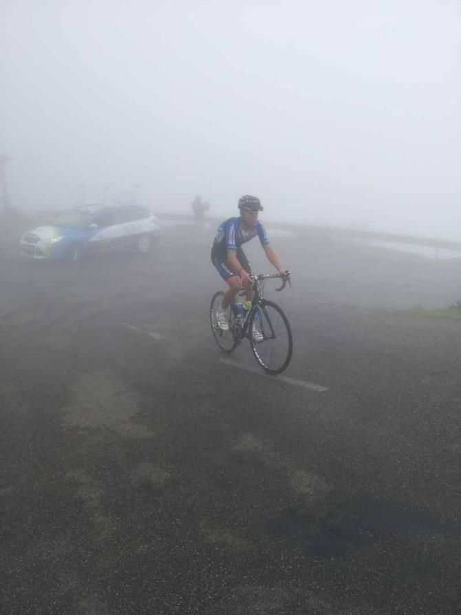 A NetApp-Endura rider checks out the Spanish fog