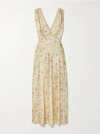 Tahlia Lace-Trimmed Floral-Print Silk-Charmeuse Midi Dress