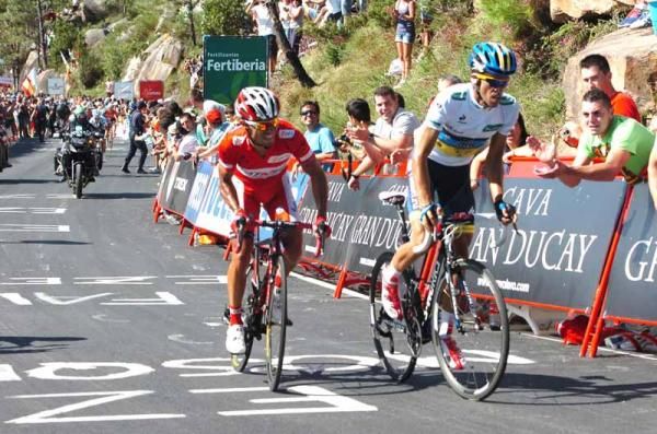 Alberto Contador (Saxo Bank) leads the race leader up the final climb