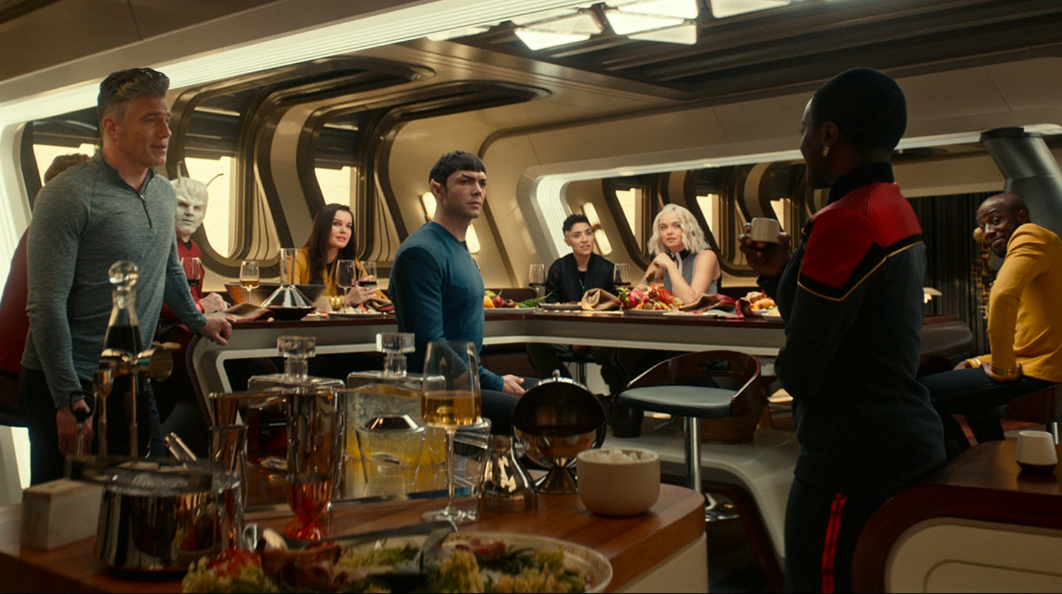 Cadet Uhura in the captain's quarters for dinner in Star Trek: Strange New Worlds.