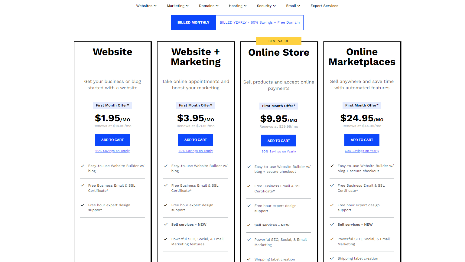 Web.com website builder price plans