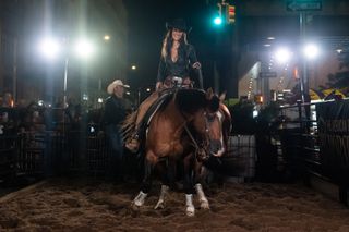 Bella Hadid riding a horse in NYC