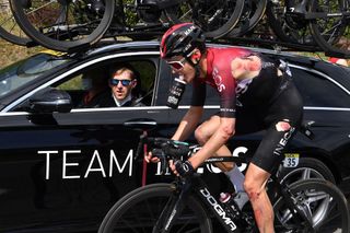 MEGEVE FRANCE AUGUST 16 Gabriel Rasch of Norway Sports director Team Ineos Pavel Sivakov of Russia and Team Ineos Crash Injury Car during the 72nd Criterium du Dauphine 2020 Stage 5 a 1535km stage from Megeve to Megeve 1458m dauphine Dauphin on August 16 2020 in Megeve France Photo by Justin SetterfieldGetty Images