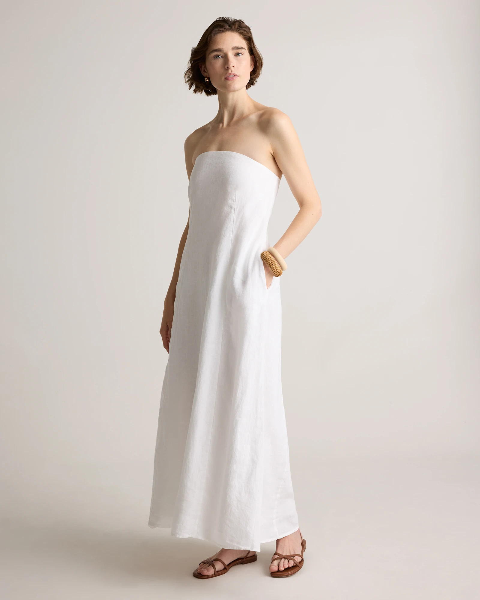 Quince, 100% European Linen Strapless Maxi Dress in White