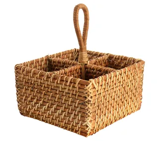 Martha Stewart Rattan Woven Four Section Flatware Caddy