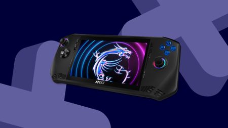 MSI Claw handheld on a dark blue background