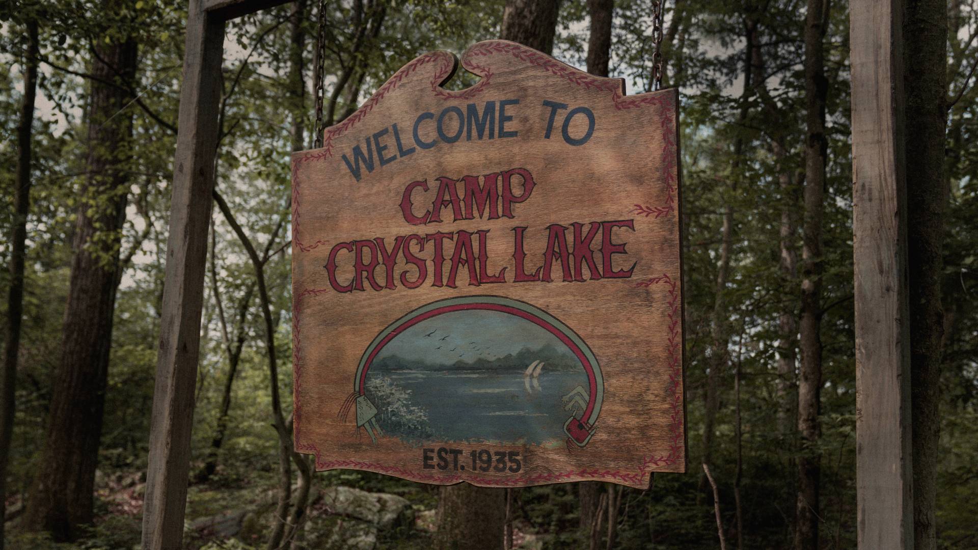 Camp Crystal Lake sign in Friday the 13th prequel series Crystal Lake