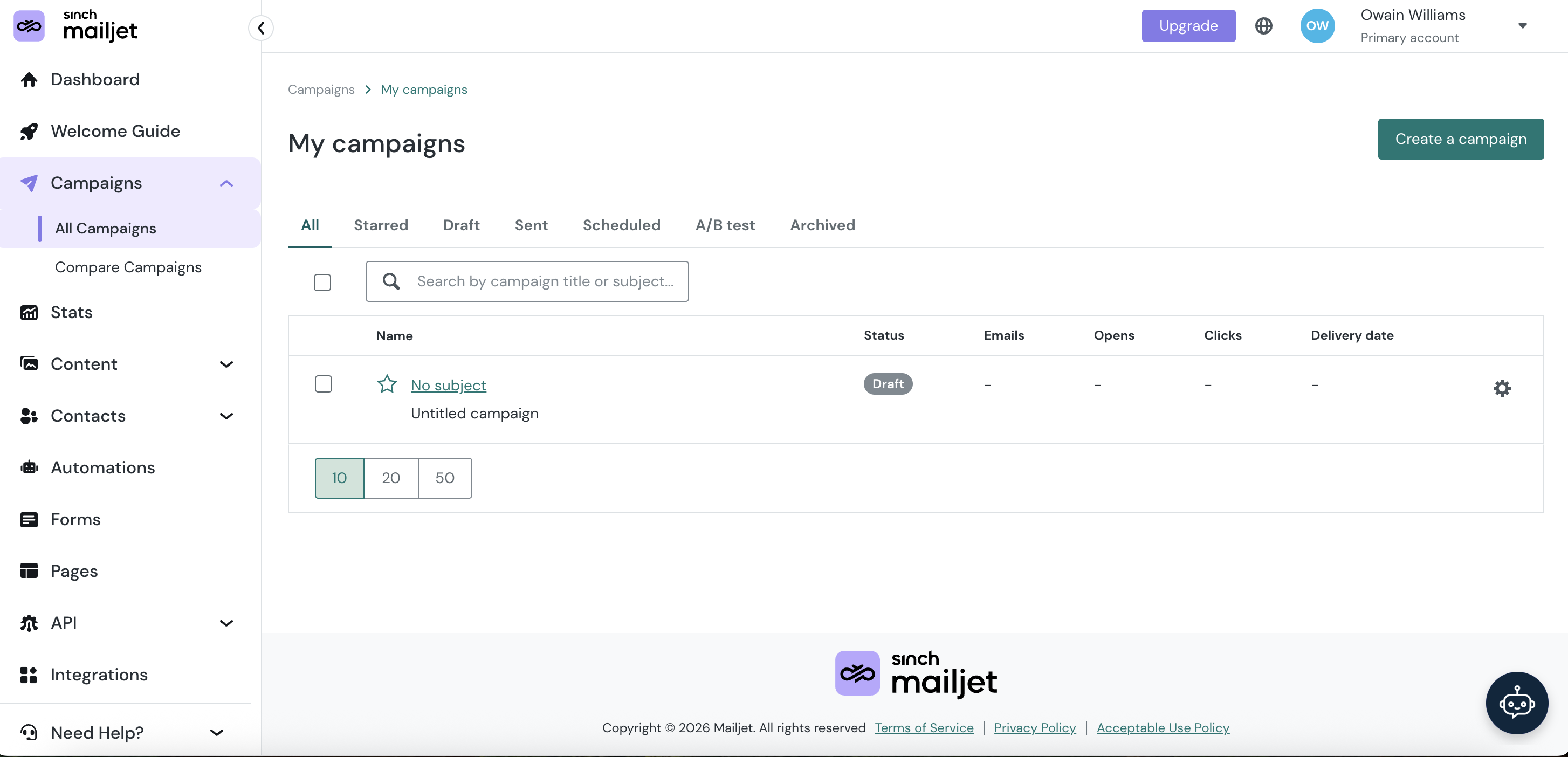 Mailjet screenshot