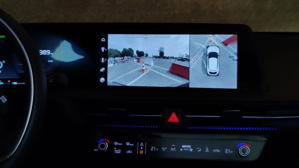 Close-up of the main display showing a live view from the cameras