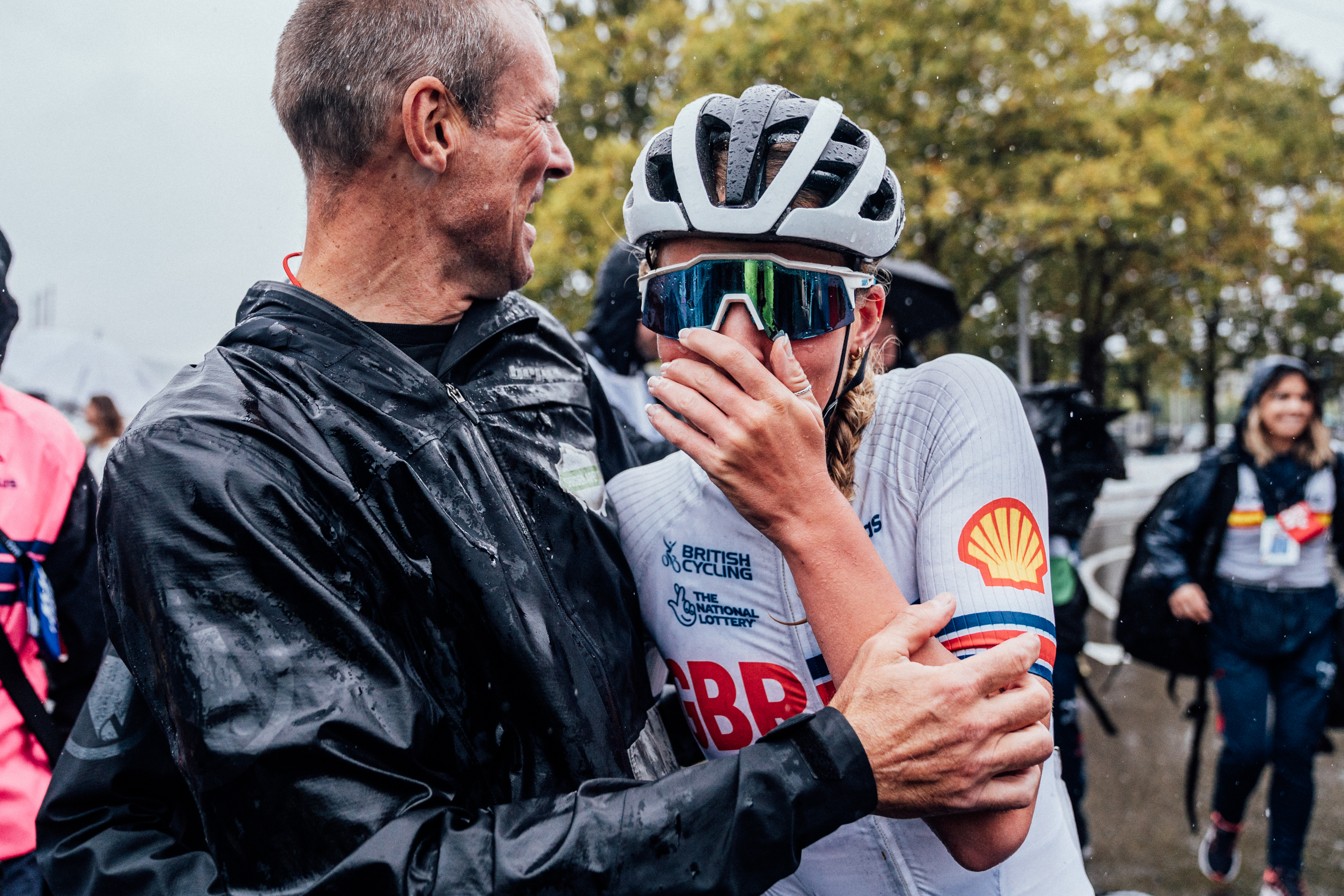 Cat Ferguson celebrating with her father Tim