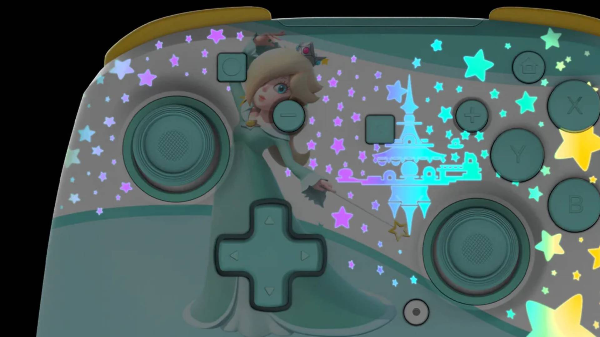 Official image of the RGB lighting of the Rosalina Rematch Switch 2 controller by Turtle Beach.