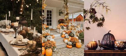 Decorate with pumpkins. Three examples of pumpkin decorating ideas