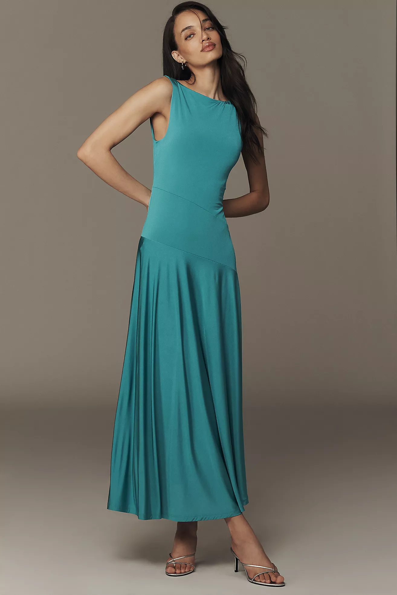 By Anthropologie Sleeveless Boatneck Drop-Waist Maxi Dress