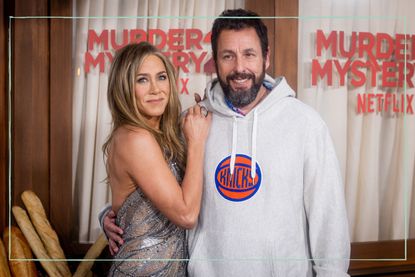 Jennifer Aniston and Adam Sandler on red carpet at premiere of Murder Mystery 2