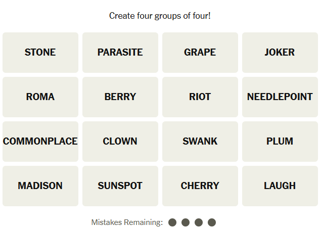 The New York Times Connections puzzle on November 18, 2025