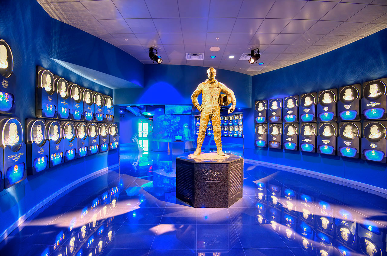 A statue of Alan Shepard, the first American to fly in space, stands in the U.S. Astronaut Hall of Fame, inside Heroes & Legends at the Kennedy Space Center Visitor Complex in Florida.
