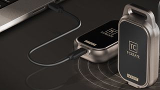 Team Group T-Create Expert P34F portable SSD connected to a MacBook