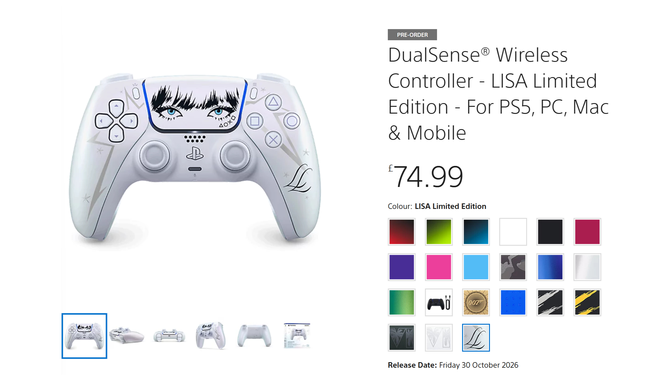 The Lisa DualSense pre-order page at PlayStation Direct