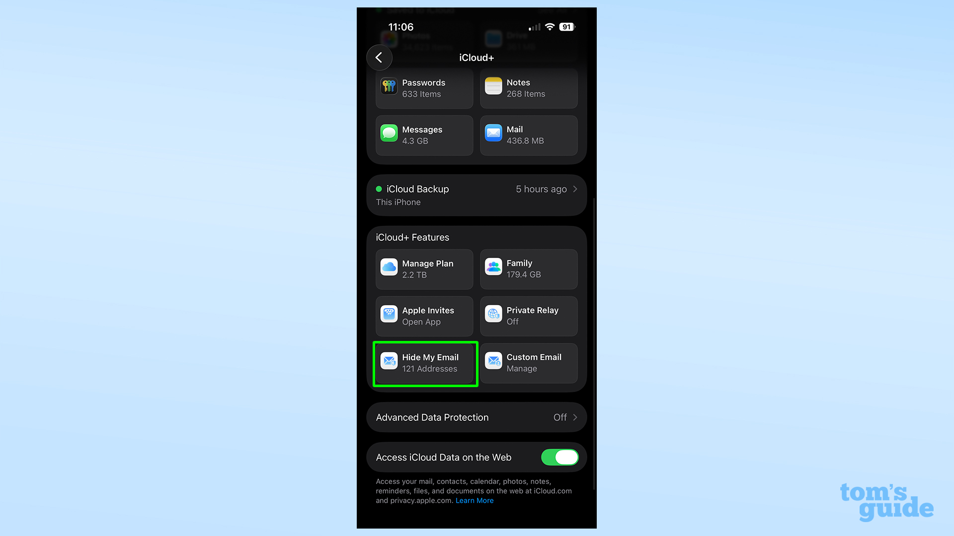 Hide my Email in iCloud settings