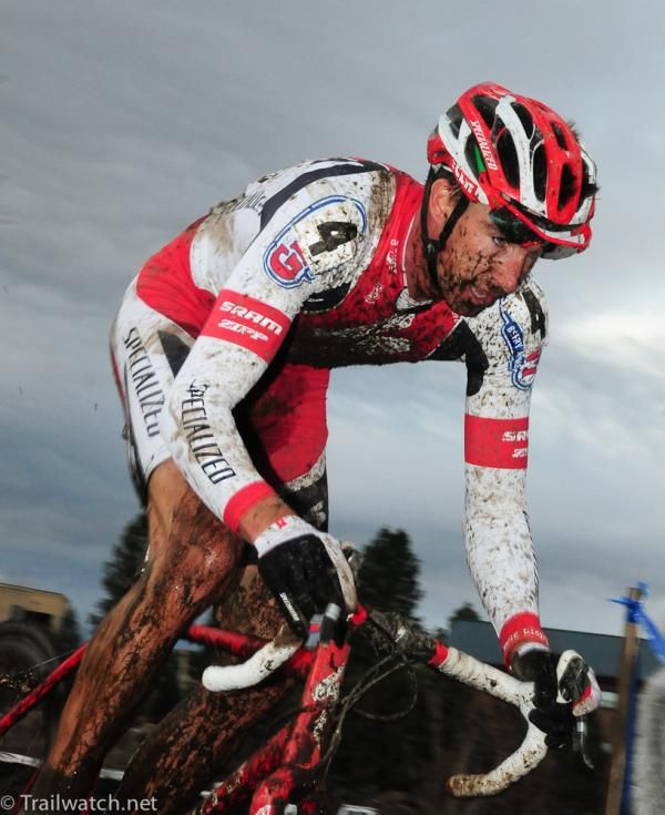 Todd Wells (Specialized) rides the muddy cyclo-cross course at Bend, Oregon