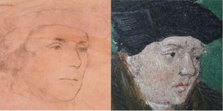 Hans Holbein's portrait of Richard Rich compared to a pasted in face in The Great Bible.