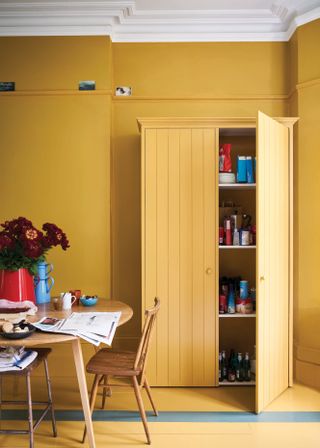Kitchen walls and dresser painted in Farrow and Ball India Yellow