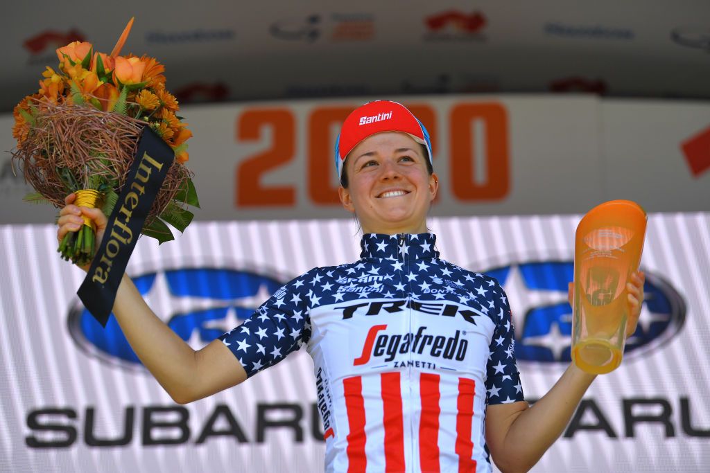 Ruth Winder on the podium at the Women's Tour Down Under