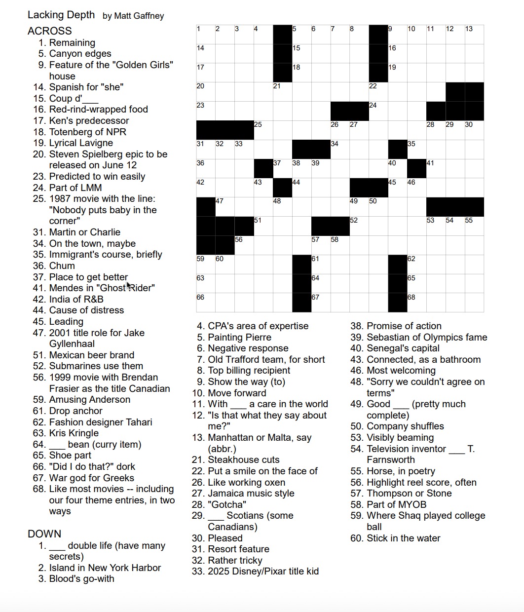 An unsolved crossword puzzle.