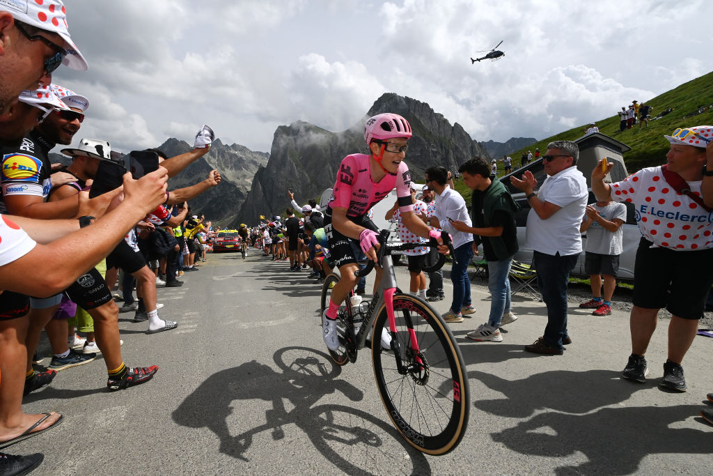 CAUTERETSCAMBASQUE FRANCE JULY 06 Neilson Powless of The United States and Team EF EducationEasyPost competes in the chase group climbing the Col du Tourmalet 2115m during the stage six of the 110th Tour de France 2023 a 1449km stage from Tarbes to CauteretsCambasque 1355m UCIWT on July 06 2023 in CauteretsCambasque France Photo by Tim de WaeleGetty Images