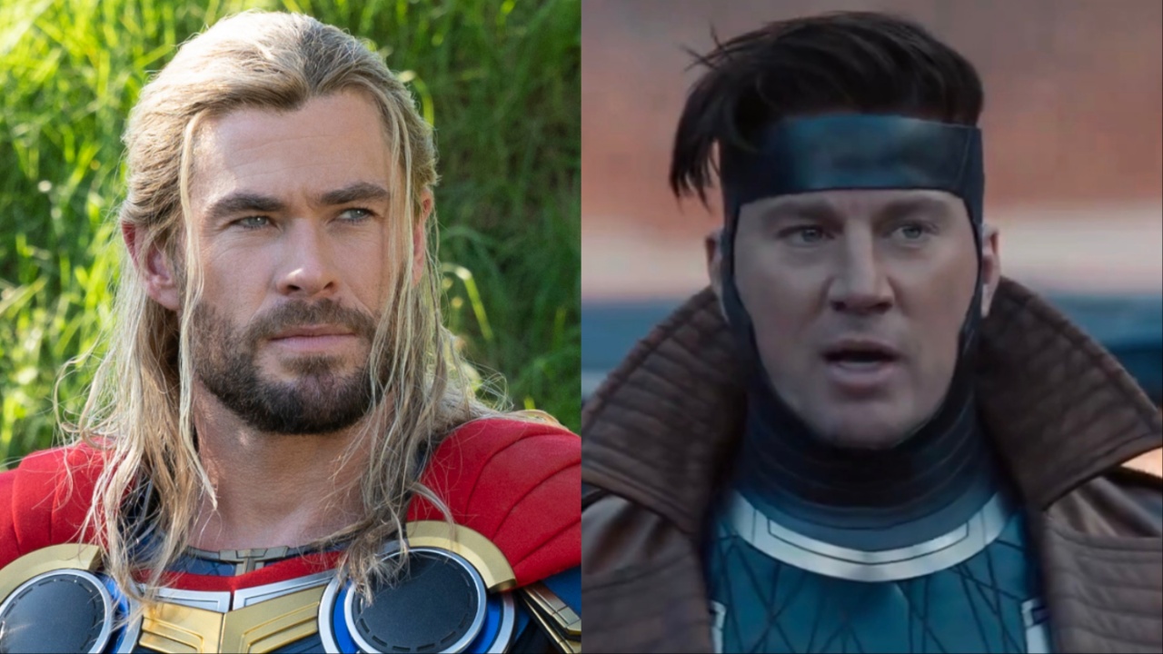 Chris Hemsworth as Thor in Thor: Love And Thunder and Channing Tatum as Gambit in Deadpool &amp; Wolverine side-by-side images