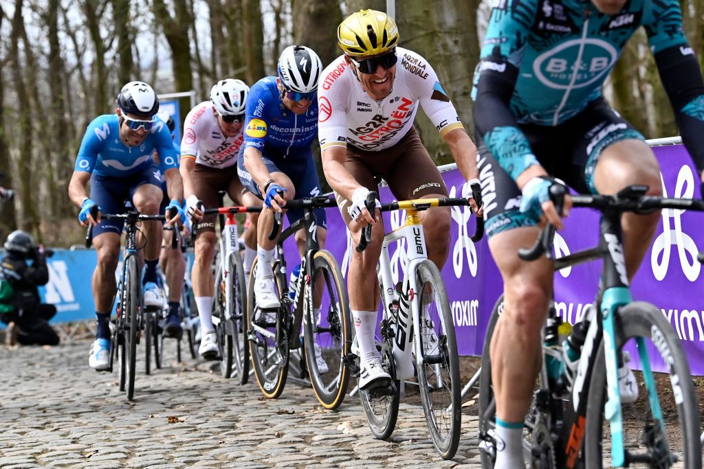 Belgian Greg Van Avermaet of AG2R Citroen Team pictured in action during the GentWevelgem In Flanders Fields cycling race 2475 km from Ieper to Wevelgem Sunday 28 March 2021 BELGA PHOTO DIRK WAEM Photo by DIRK WAEMBELGA MAGAFP via Getty Images