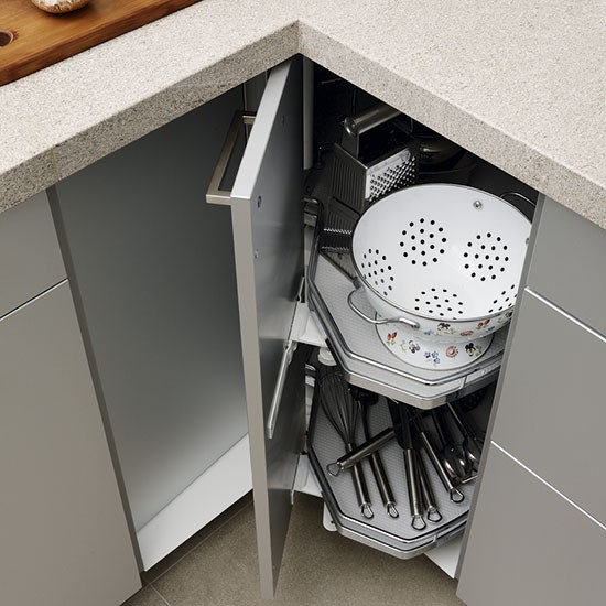 spacious kitchen with rotating corner cabinet