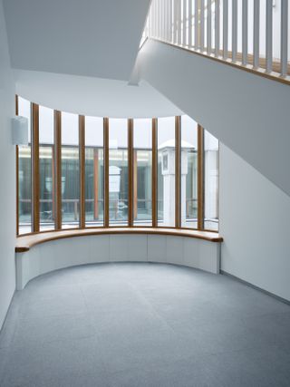 Curved space and stairwell at Polestar Design Studio, Sweden