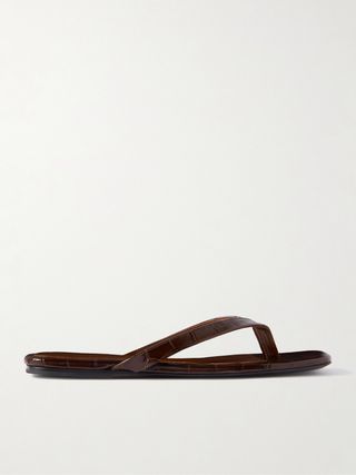Flip-Flop Flat Sandal Jepit Kulit Motif Buaya