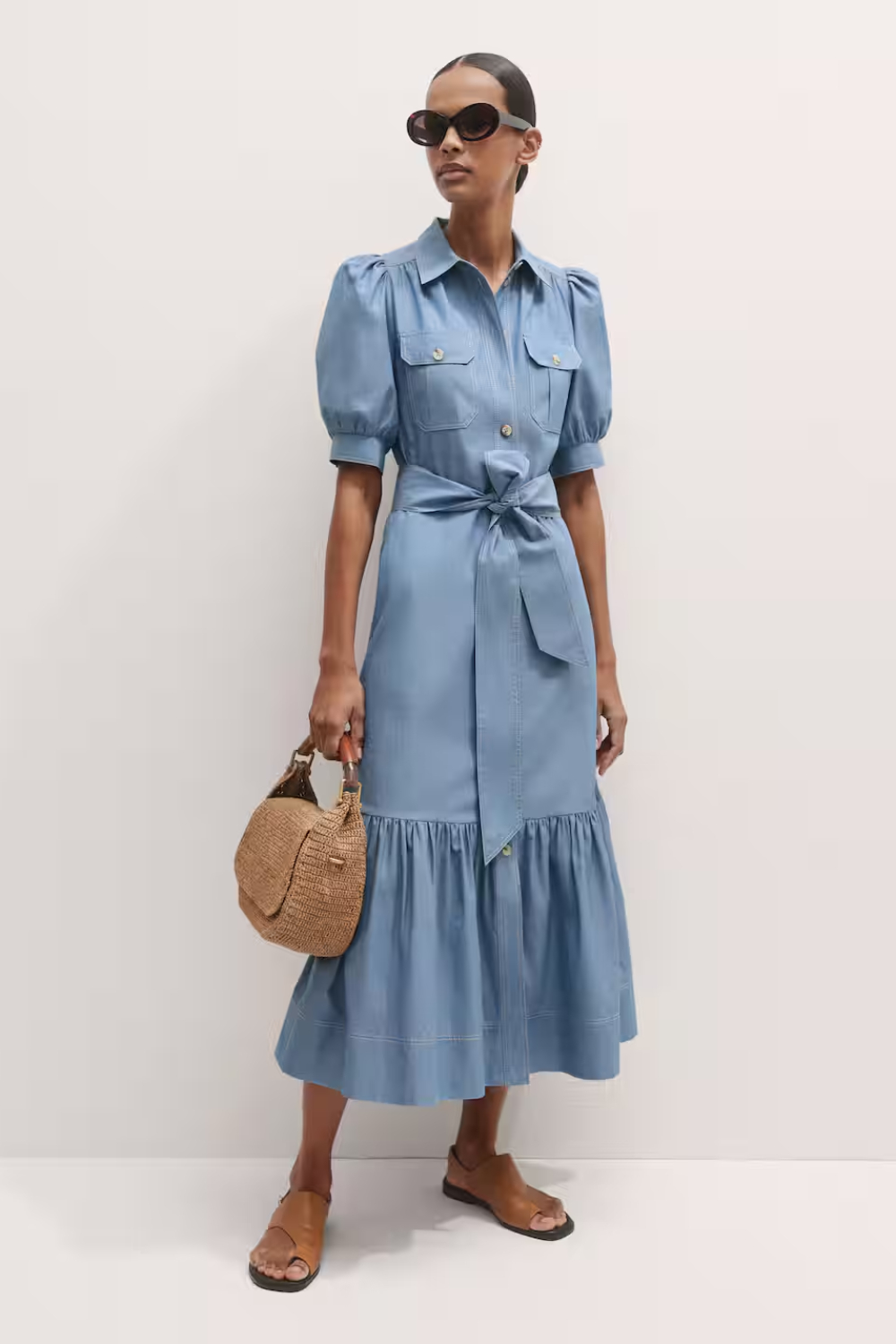 Chambray Midi Shirt Dress + Belt