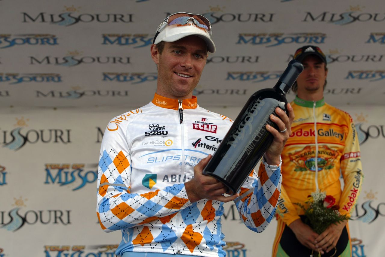 Team Slipstream&rsquo;s Will Frischkorn celebrates taking second place overall at the inaugural Tour of Missouri in 2007