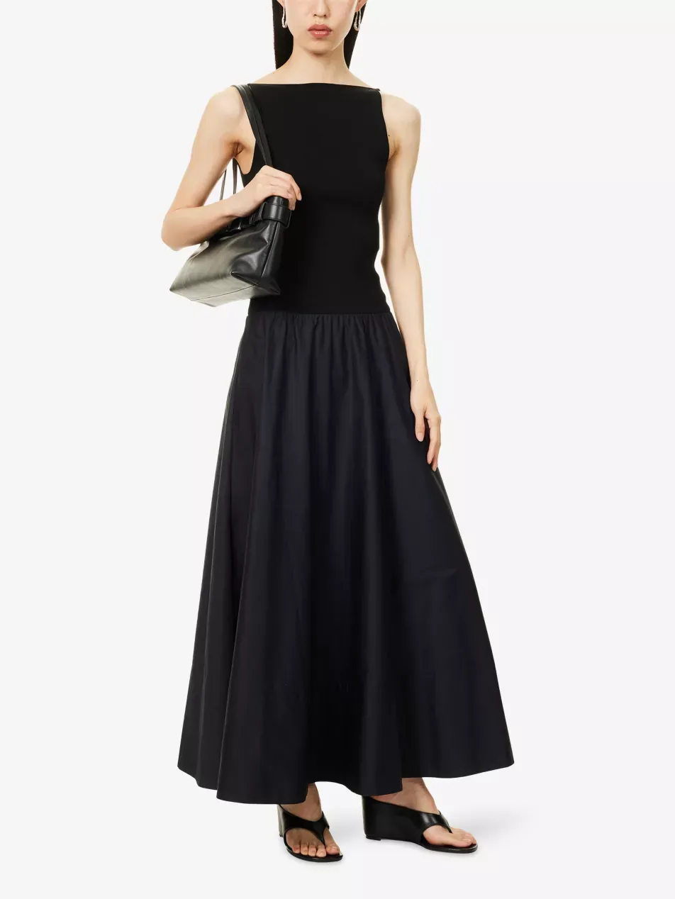 Circle-Hem Boat-Neck Jersey and Cotton-Poplin Maxi Dress - Xs