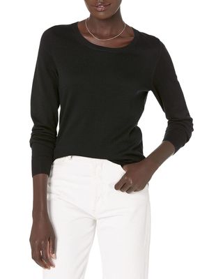 Amazon Essentials Women's Long-Sleeve Lightweight Crewneck Sweater (available in Plus Size), Black, Medium